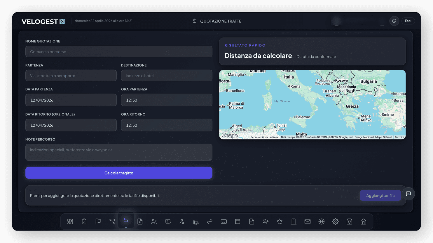 Quotazione tratte con mappa interattiva