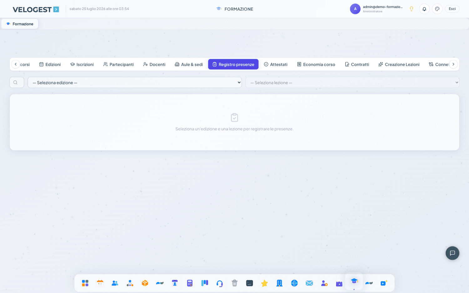Registro delle presenze per edizione con firme e ore frequentate